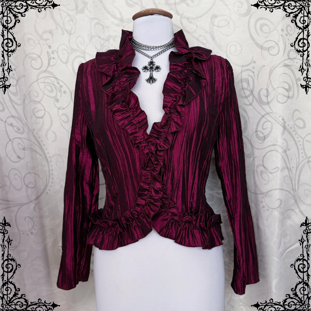 00’s Whimsygoth vampire burgundy ruffle shirt 🫀