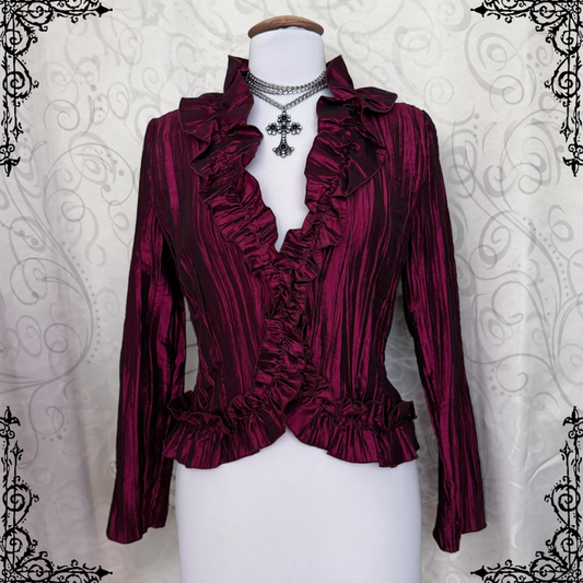 00’s Whimsygoth vampire burgundy ruffle shirt 🫀