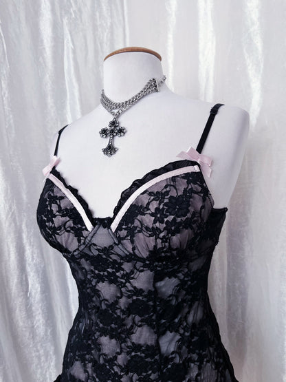 Dark fairy lace babydoll with garter detail 🧚🏽‍♀️