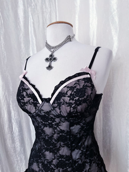 Dark fairy lace babydoll with garter detail 🧚🏽‍♀️