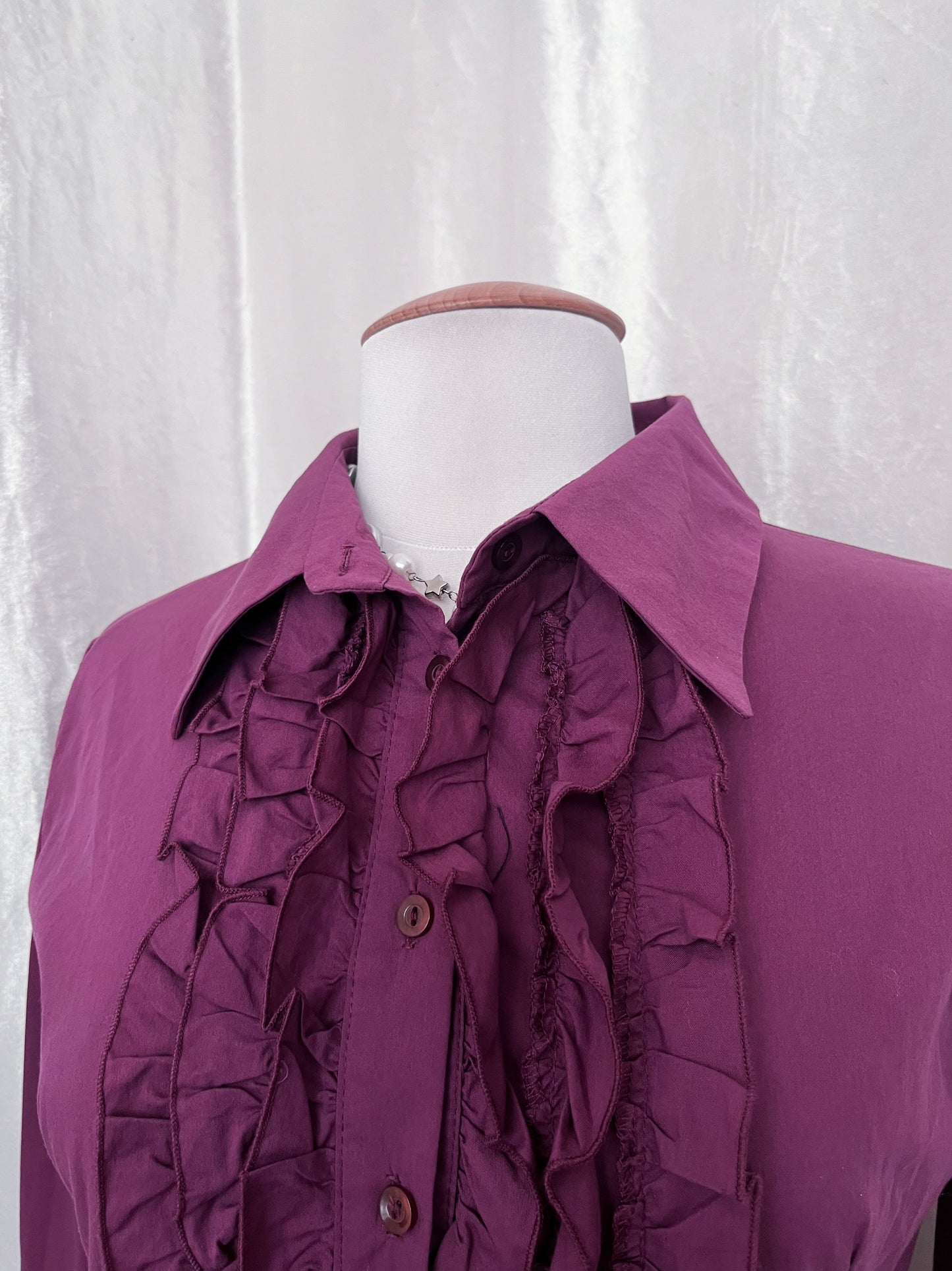 Gothic coquette bright purple cotton shirt with ruffle detail 💜