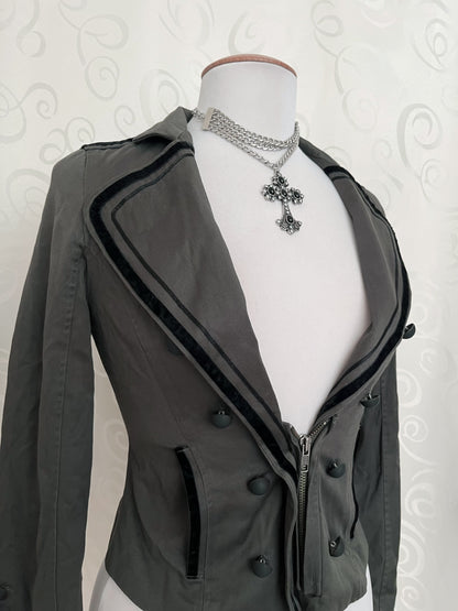 Saints & Mortals vintage deadstock zip-up khaki blazer with velvet details 🐍