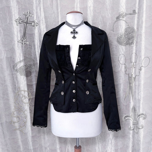 Deadstock Gothic y2k victorian style black blazer & removable top with velvet & lace details 🦇