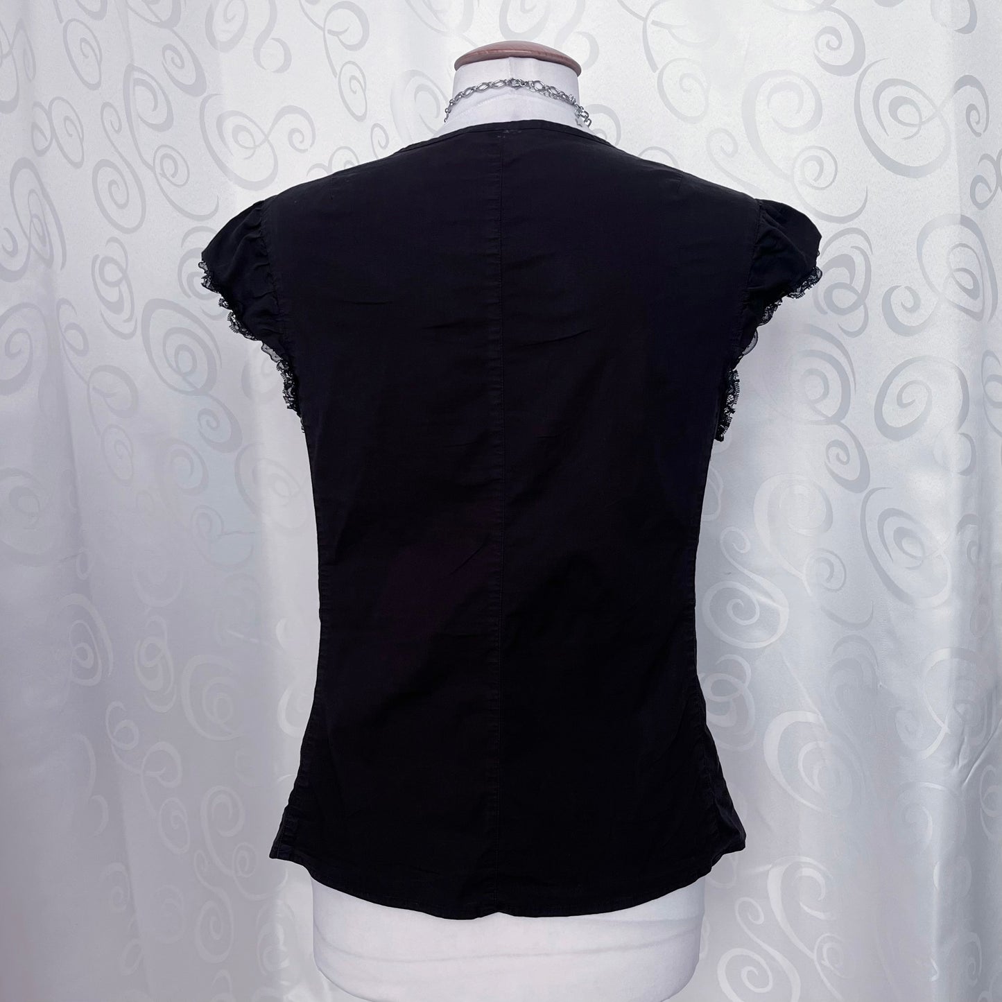 00’s gothic black cotton shirt with lace-up details 🦇🕷️