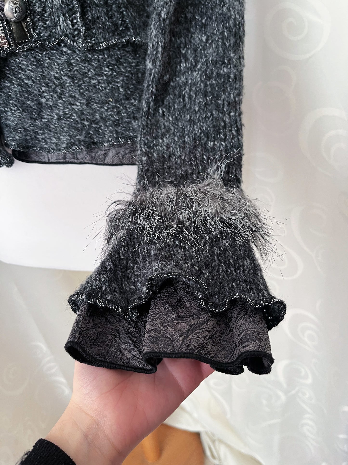 00’s whimsygoth knit light jacket with beautiful patchwork details 🌀🦇