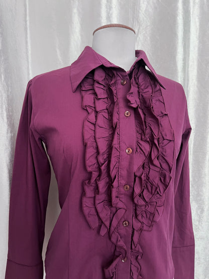Gothic coquette bright purple cotton shirt with ruffle detail 💜