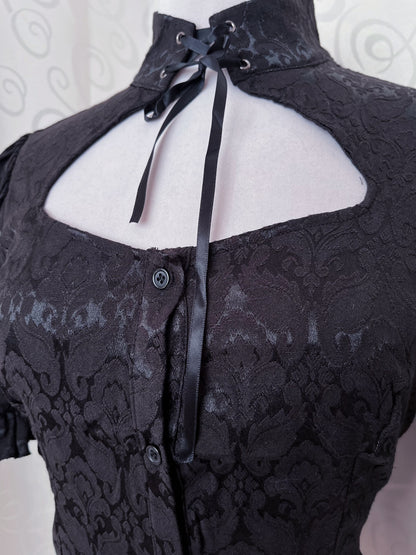 Dracula Gothic victorian style Short Sleeved Brocade Keyhole Blouse 🖤🦇