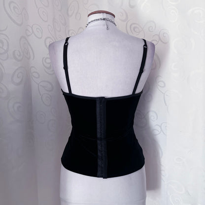 00’s Whimsygoth black velvet corset with mesh & embroidered detail 🖤🌀