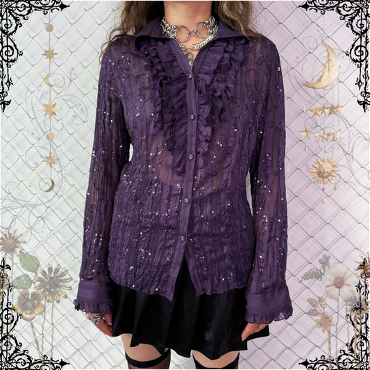 00’s whimsygoth see-through sequin purple shirt 💜🌀
