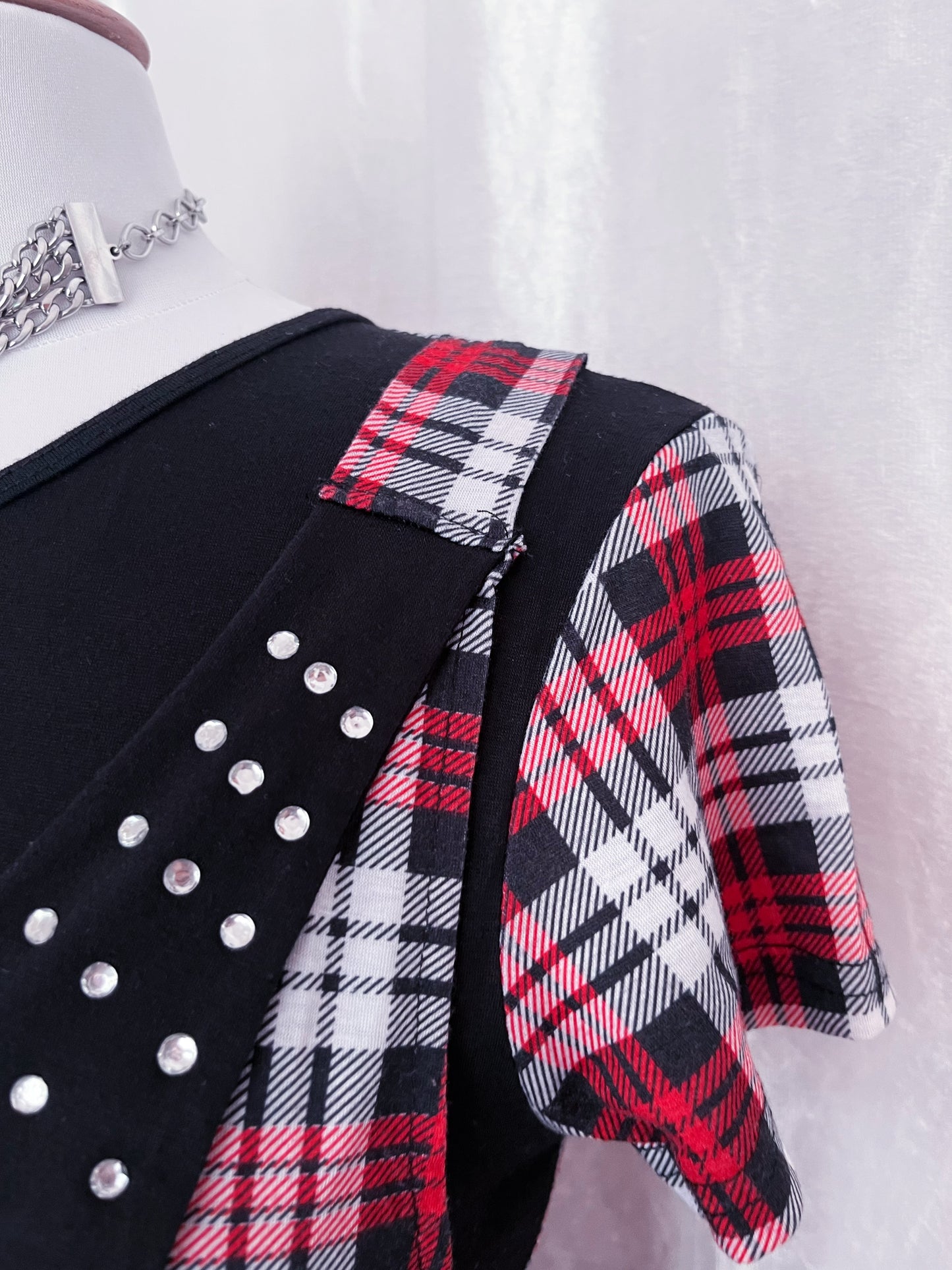 Emo/Alt plaid tunic top with vest detail ❣️