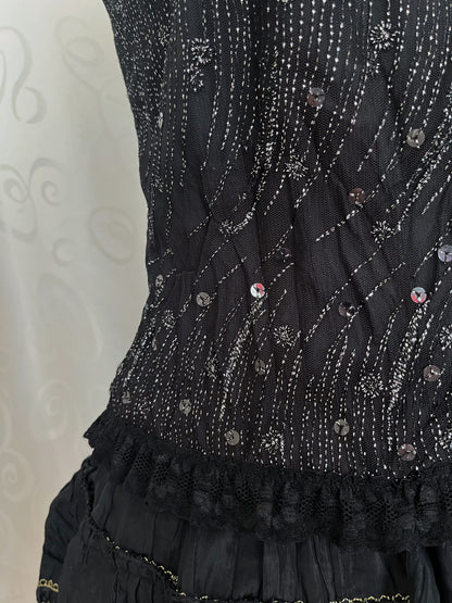 00’s deadstock dark whimsy sequin & velvet top 🌀🦇