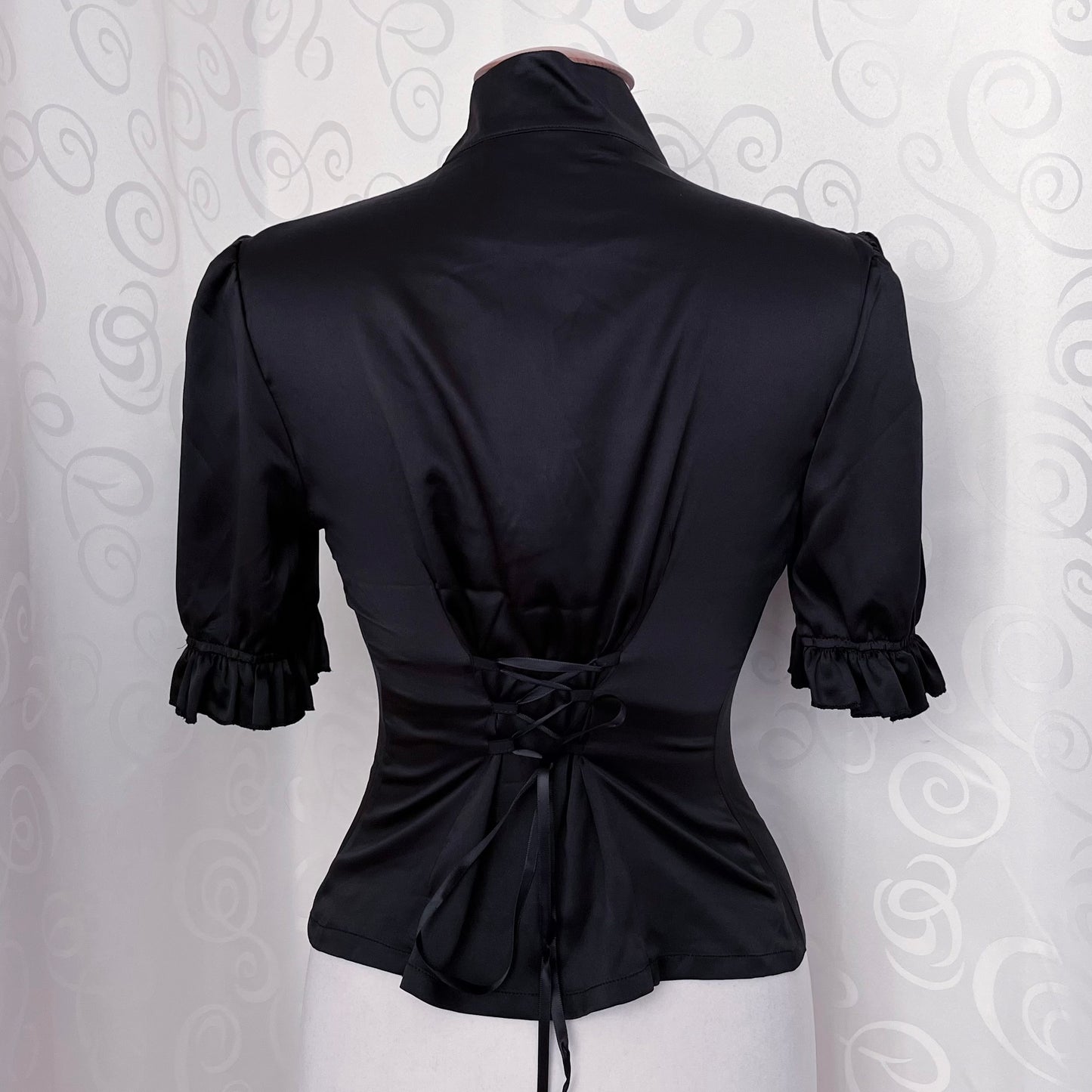 Dracula Gothic victorian style Short Sleeved Satin Keyhole Blouse 🖤🦇