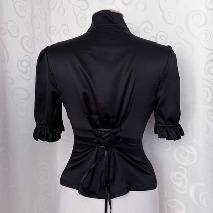 Dracula Gothic victorian style Short Sleeved Satin Keyhole Blouse 🖤🦇