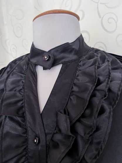 Gothic black saten shirt with ruffle detail 🦇
