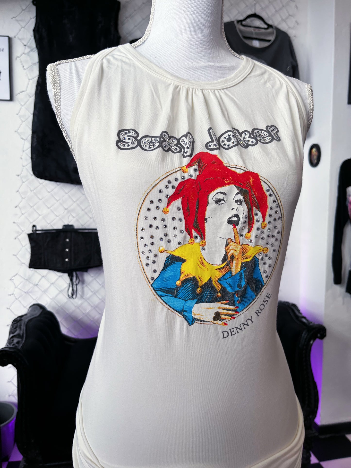 00’s Denny Rose Sexy Joker cut-out top with sequin detail 🃏