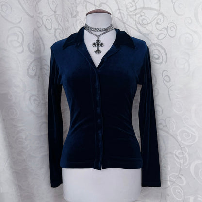 Vintage whimsy velvet dark night blue shirt 🌀💙🦋