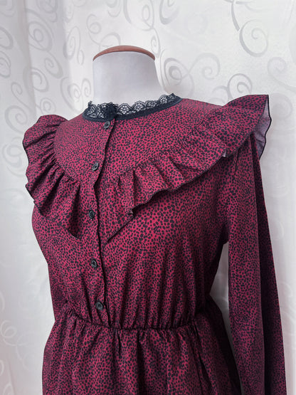 Gothic lolita / Jirai kei burgundy dress with leopard print ✝️