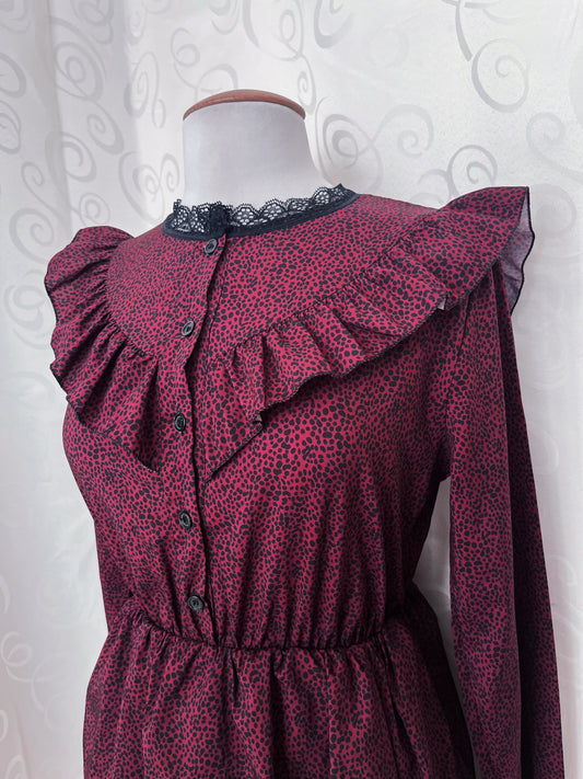 Gothic lolita / Jirai kei burgundy dress with leopard print ✝️