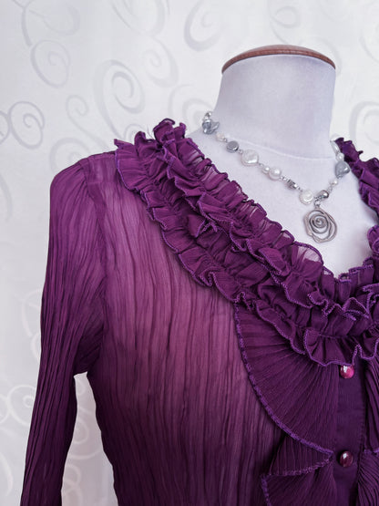 00’s whimsygoth plum ruffle mesh shirt 🔮🦋