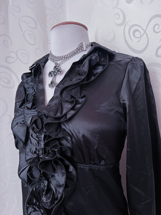 00’s deadstock gothic ruffle black shirt 🦇