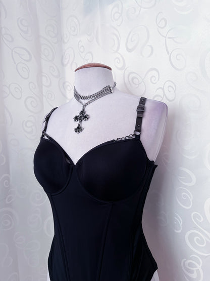 Gothic black corset top with cut-out back detail 🖤🦇