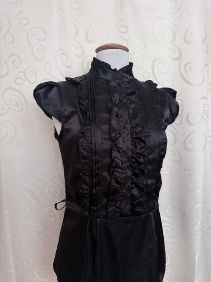 00’s Gothic/ Jfashion style black ruffle satin shirt 🦇🌀🗝️