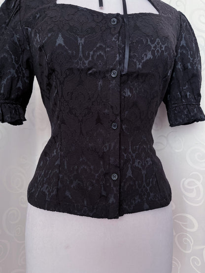 Dracula Gothic victorian style Short Sleeved Brocade Keyhole Blouse 🖤🦇
