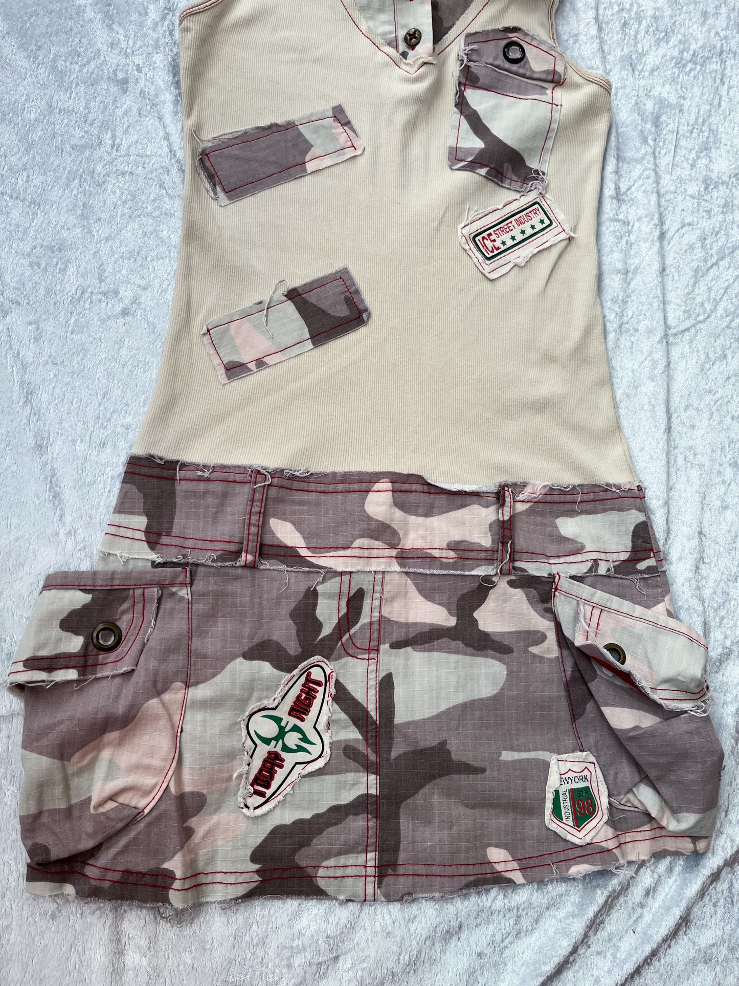 00’s/Y2K beige dress with denim details ✨