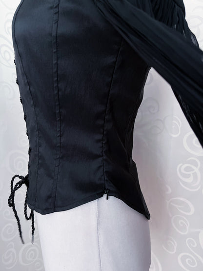 00’s Gothic Vivien Caron lace-up corset with mesh sleeves 🕷️