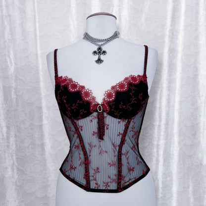 00’s alternative mesh corset top with animal print & embroidered details 🐾💋