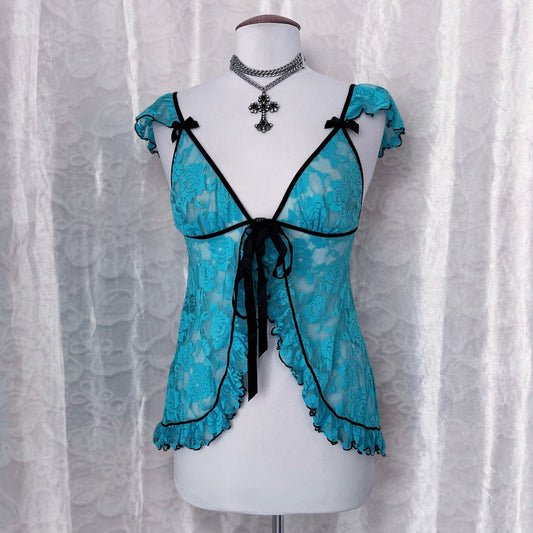 Pretty mermaid coquette turquoise lace lingerie top 🧜🏼