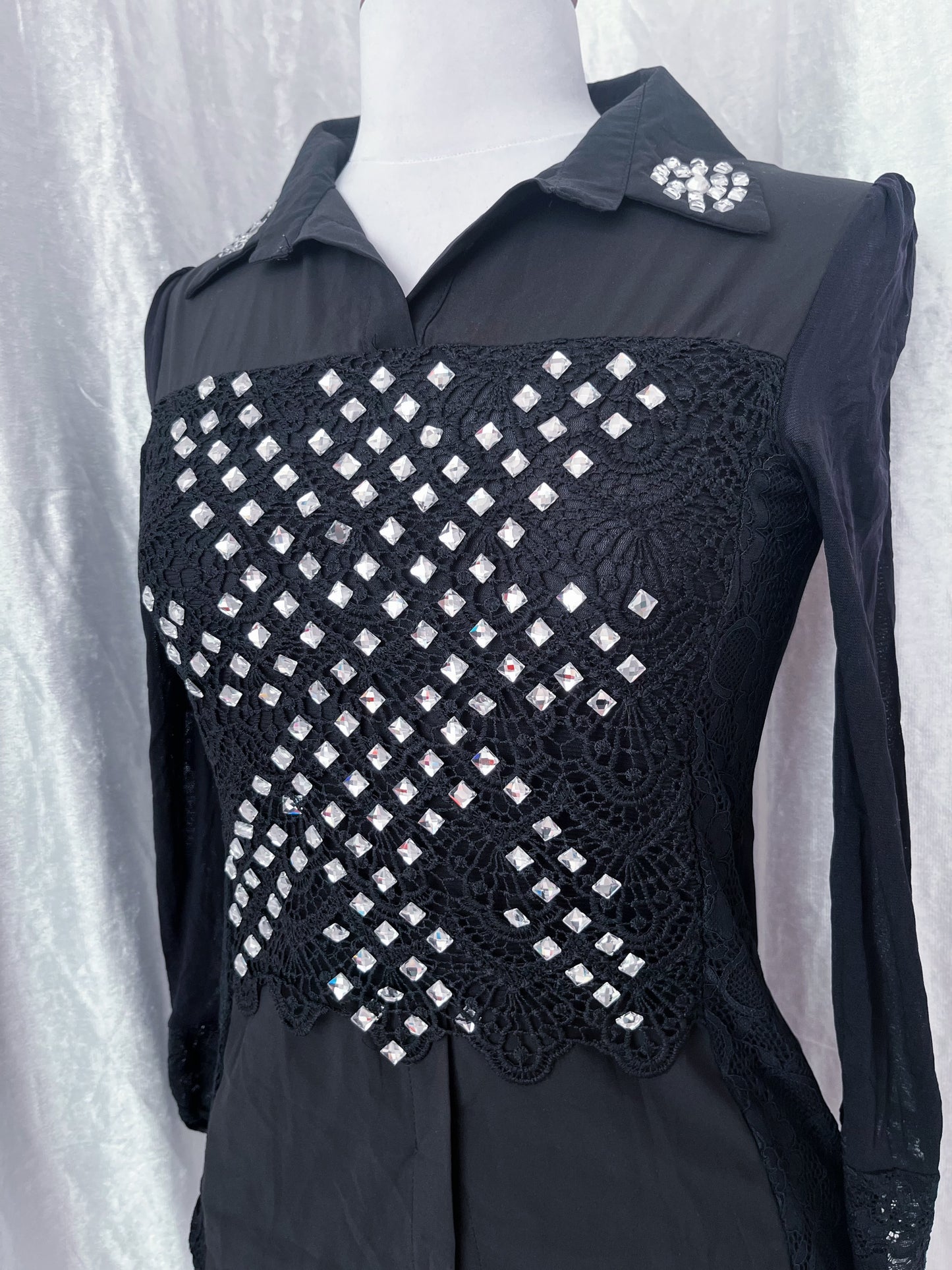 Y2K Gothic lace & mesh beaded top 🦇