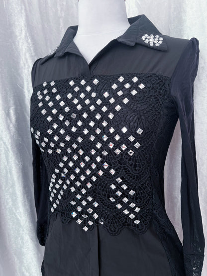 Y2K Gothic lace & mesh beaded top 🦇