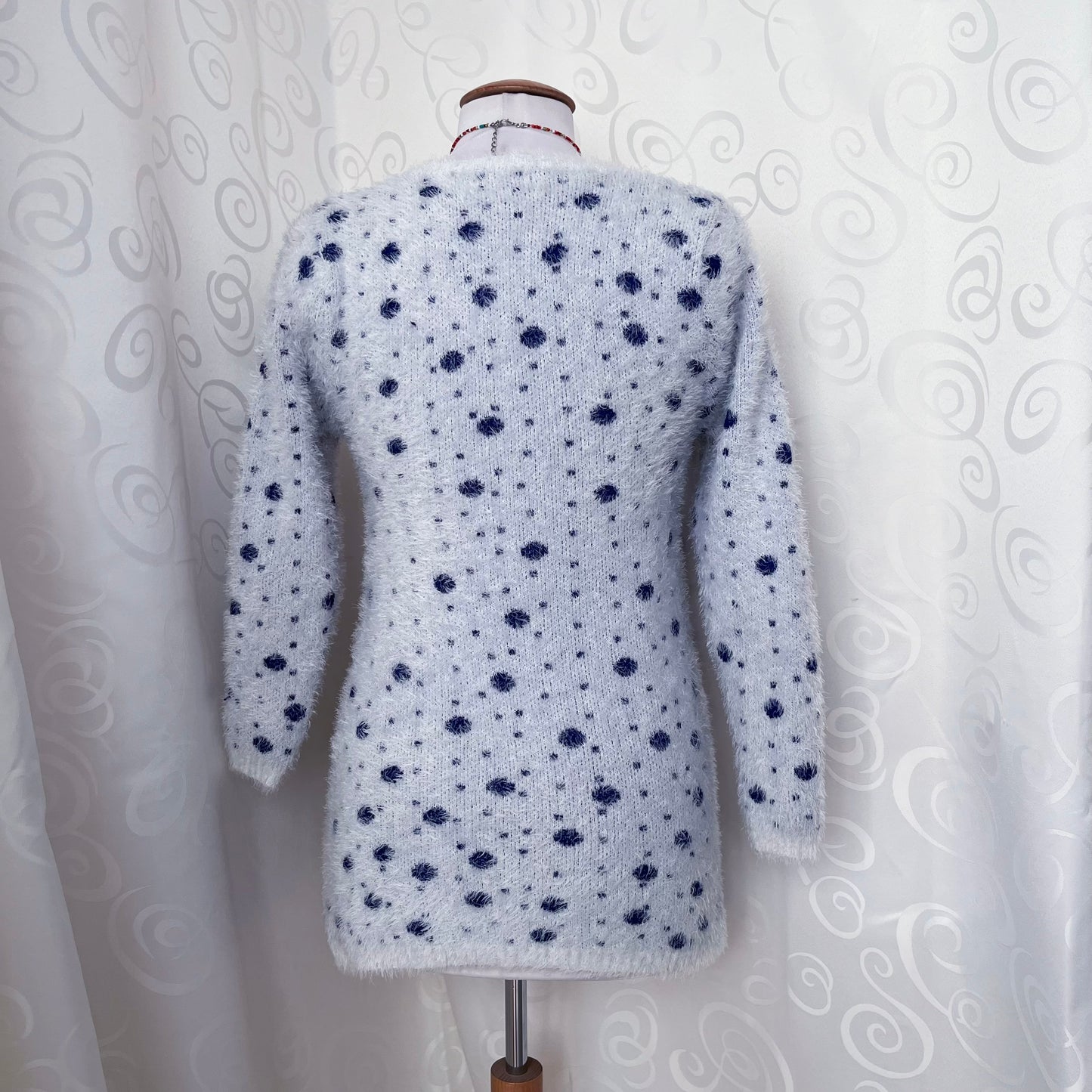 Cutest Twee faux fur polka sweater with little mushroom girl 🍄🍄‍🟫