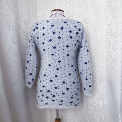 Cutest Twee faux fur polka sweater with little mushroom girl 🍄🍄‍🟫