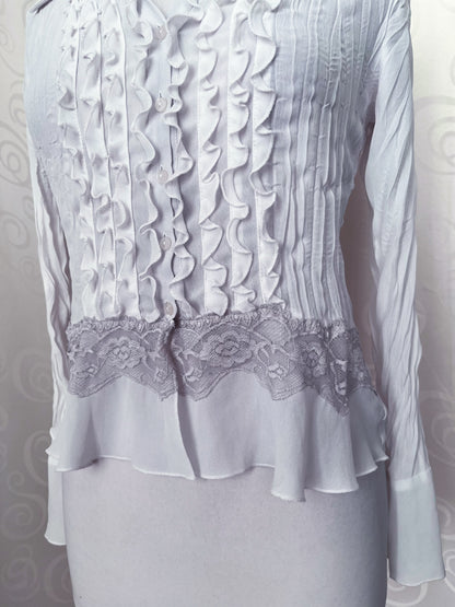 Angelic coquette ruffle mesh shirt with lace details 🪽