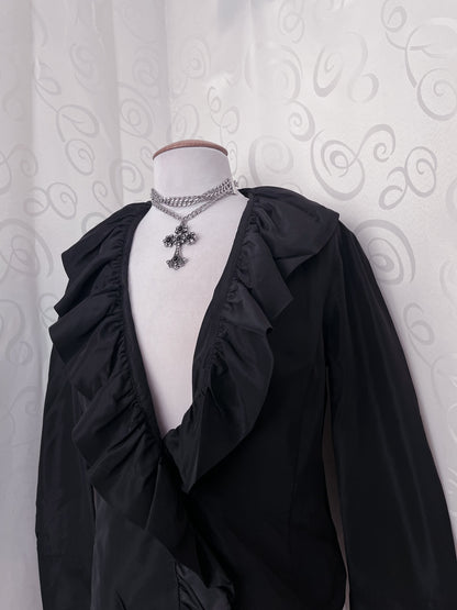 00’s gothic ruffle shirt/cardigan 🌀🕷️