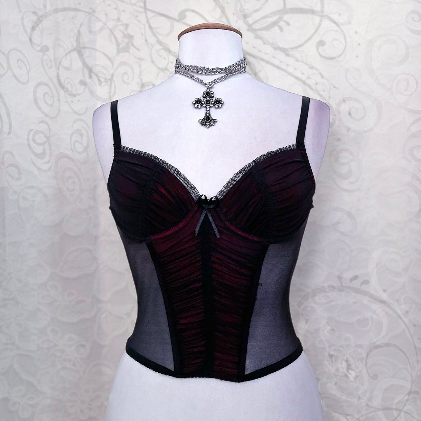 00's vampire black & burgundy mesh corset 🩸