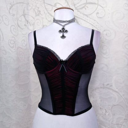 00's vampire black & burgundy mesh corset 🩸