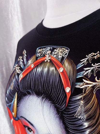 Vintage Geisha cotton shirt with PIERCING & embossed dragon details 👺👹