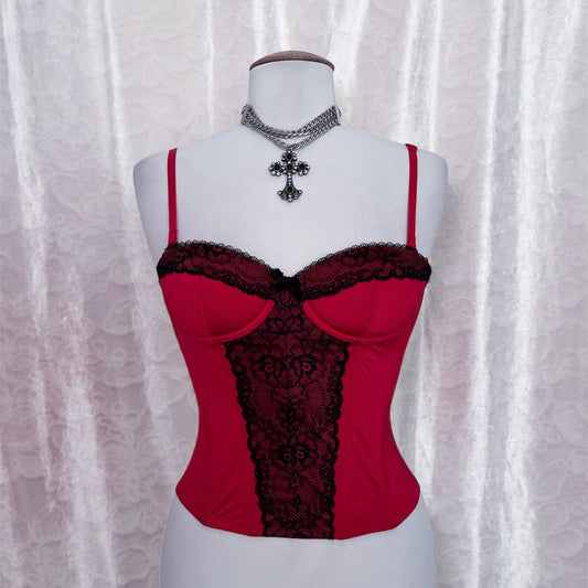 H&M vampire red corset with lace detail 🦇