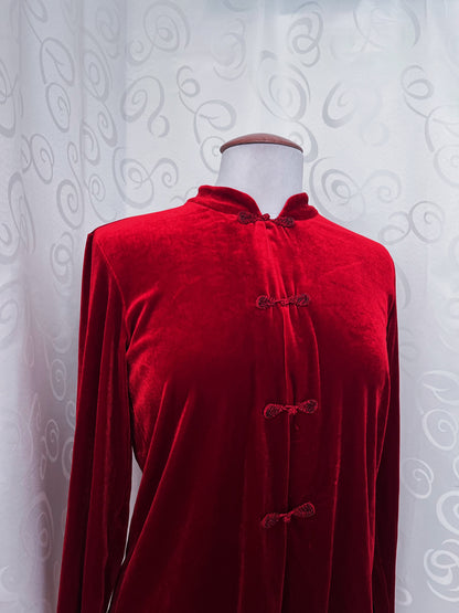 Vintage Korean Qipao velvet red shirt ❤️🍜