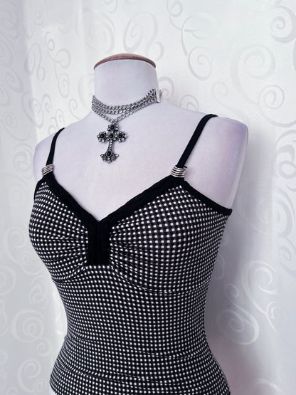 Twee little checked cami top with metallic hoops on the straps 🌀