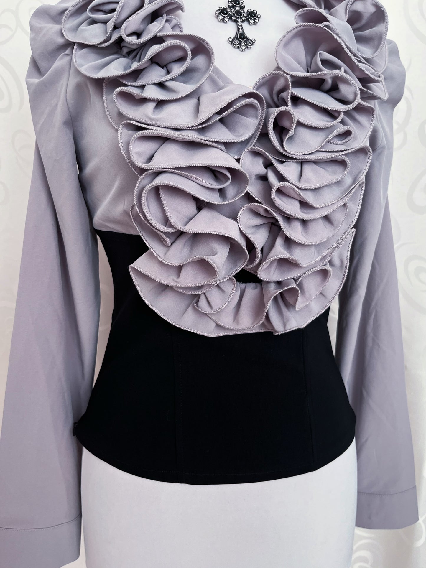 Gothic Jirai Kei style boned ruffle shirt 🦇🌀