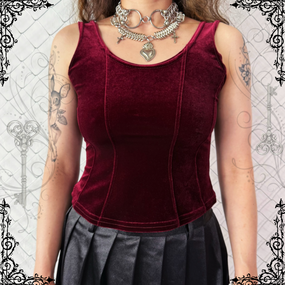 00’s whimsygoth velvet burgundy top 🌀✨