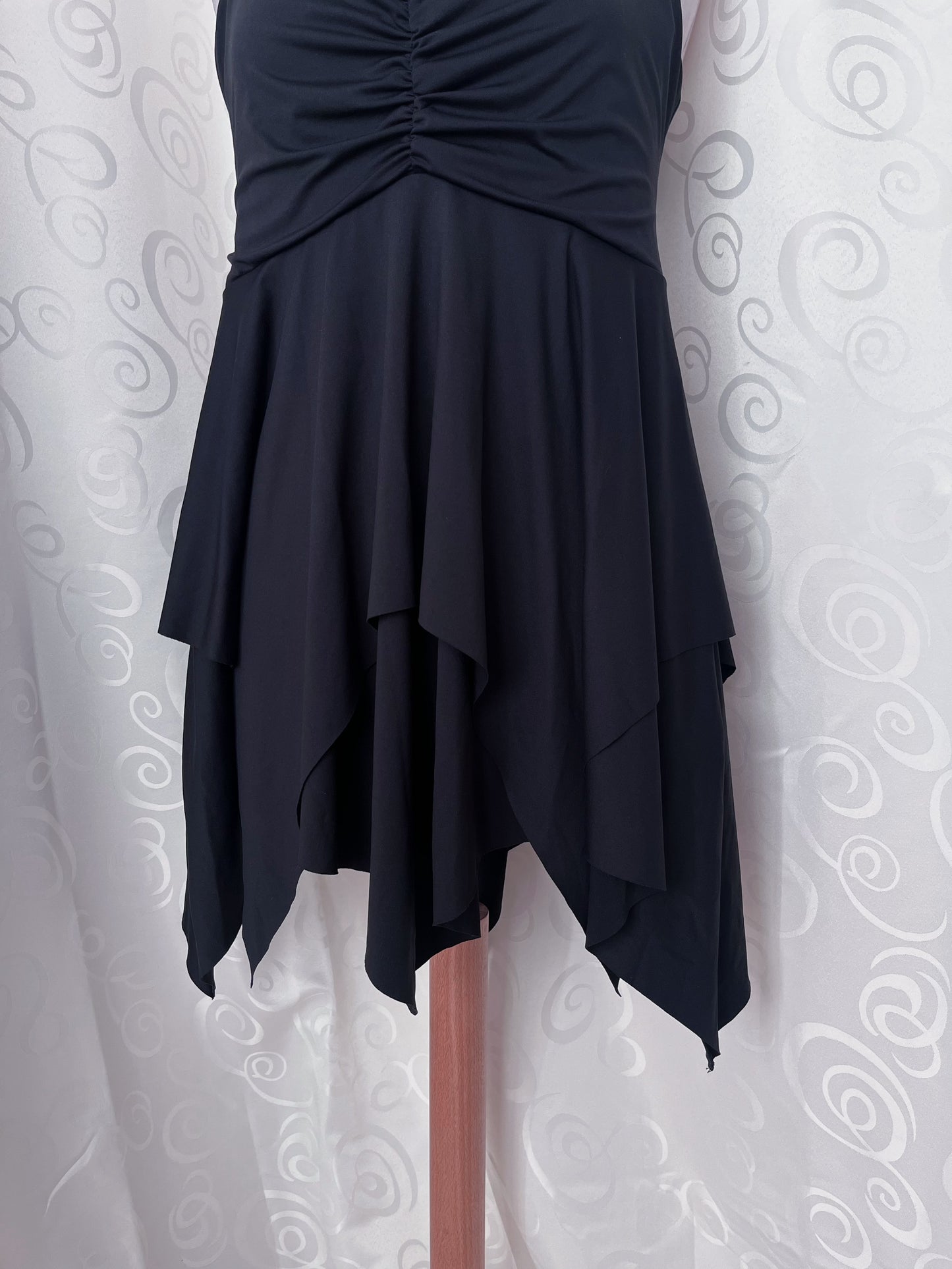 Fairy black stretchy asymmetrical mini dress 🌀