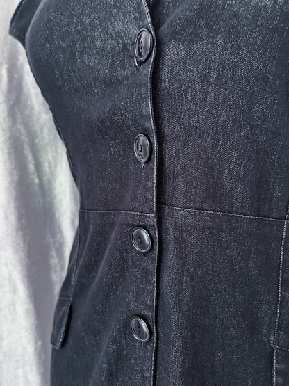 Orsay dark coquette denim dress with puff sleeves 🦋