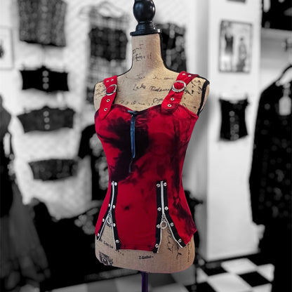 00’s Alt tie-dye red top with zipper details 🎸