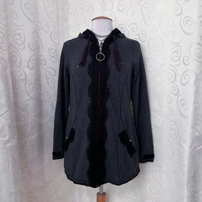 Whimsygoth light grey hooded jacket with beautiful lace details 💜🌀