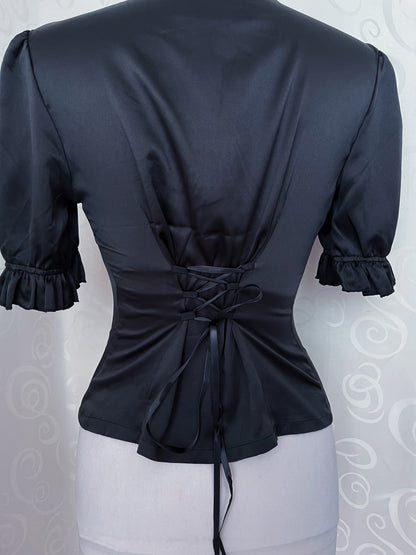 Dracula Gothic victorian style Short Sleeved Satin Keyhole Blouse 🖤🦇